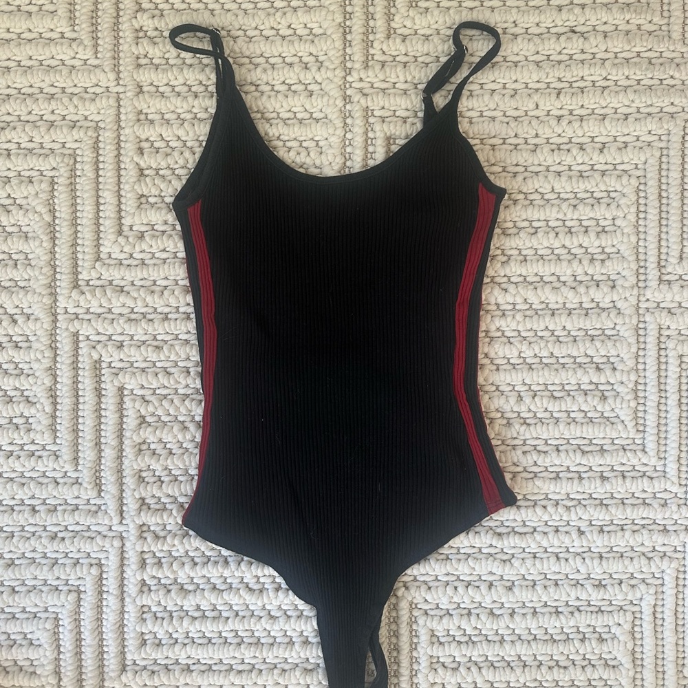 New Brooklyn karma Black Bodysuit with Red Stripes